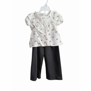 Rachel Zoe Cream and Black Bow Patterned Top with Pants